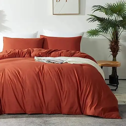 AShanlan Bettwäsche Set 140x200 cm Terracotta, 2-teilig mit Kissenbezug 70x90 cm, weich und bügelfrei