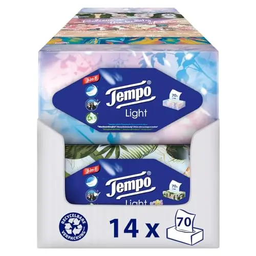 Tempo Light Box Taschentücher Megapack - 14 Boxen, 70 weiche Tücher pro Box
