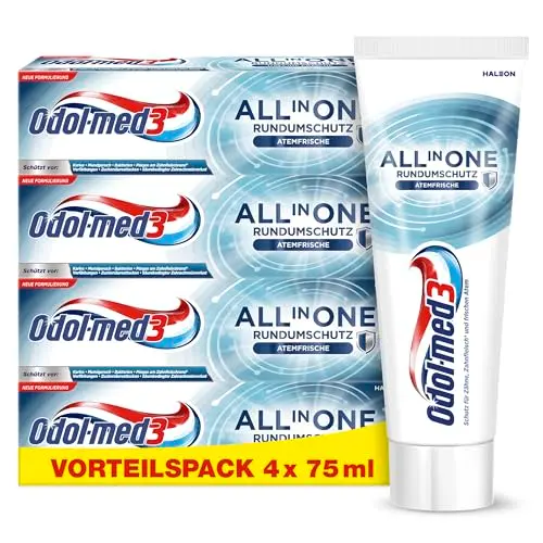 Odol-med 3 All in One Schutz Zahnpasta für frischen Atem, 4 x 75 ml