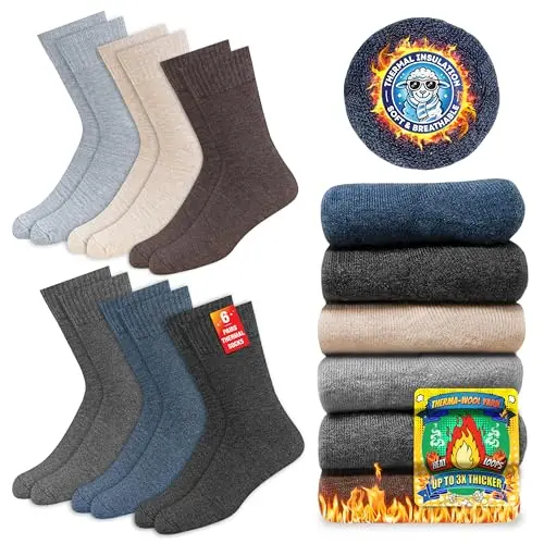SOXCO Thermosocken, 6er Pack für Herren und Damen - Warme Wintersocken, Größe 43-46