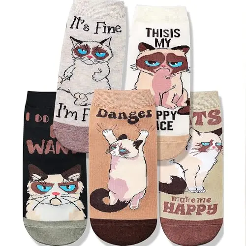 Olligey Katzensocken Damen, Lustige Baumwollsocken mit Katzenmotiv, weich & atmungsaktiv für Alltag und Freizeit