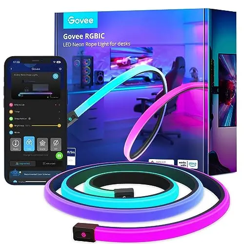 Govee Gaming Neon LED Strip 3M - RGBIC Neon Lichter für Spielzimmer und Tischplatte, inklusive App und Musikmodus