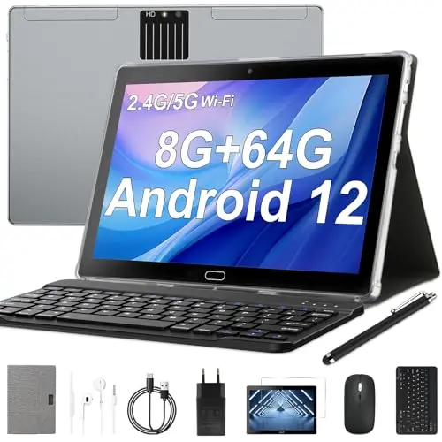 Semeakoko 10.1 Zoll 3-in-1 Tablet mit Tastatur, Maus & Stift, Android 12, 8GB RAM, 64GB ROM, Dual Lautsprecher