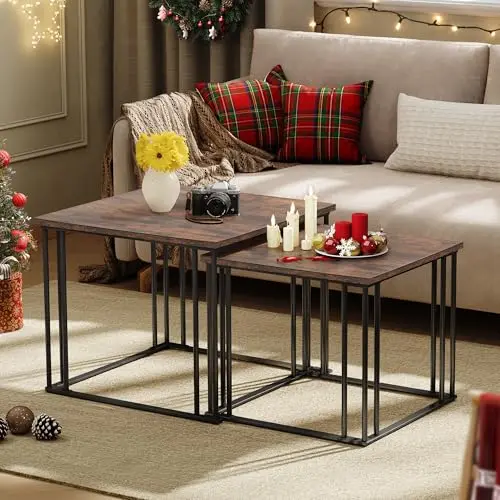 YITAHOME Couchtisch 2er Set Holz mit Metallrahmen – Modernes Bauernhaus Design für Wohnzimmer, Esszimmer und Küche