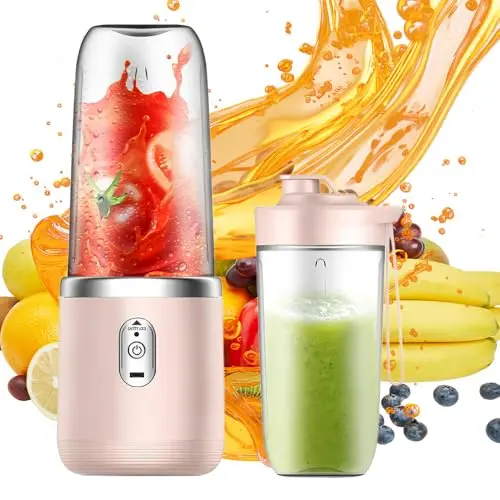 Mineup Tragbarer Mixer 400ml, Smoothie Maker To Go, USB Wiederaufladbar, 6-Blatt, für Saft, Marmelade, Shake