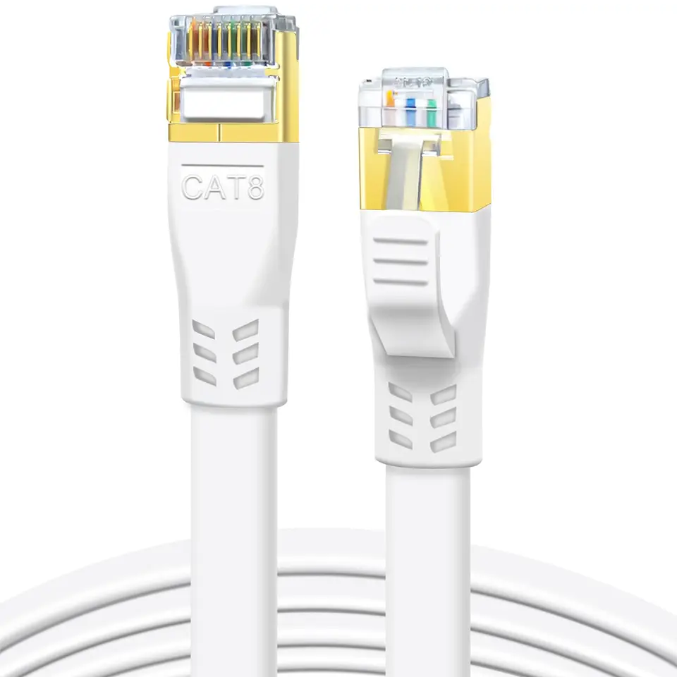 DDMALL 2er Set CAT 8 LAN Kabel, 0,5m, Flaches Netzwerkkabel - Weiß