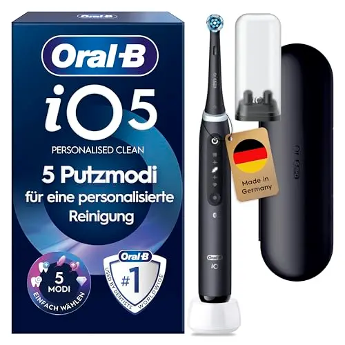 Oral-B iO Series 5 Elektrische Zahnbürste mit 5 Putzmodi, inkl. 1 Aufsteckbürste und Reise-Etui, Schwarz