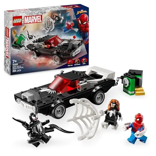 LEGO Marvel Spider-Man Mech vs. Venom Muscle Car – Spielzeug mit 3 Minifiguren, Modellauto mit Shootern, Geschenk für Jungen und Mädchen ab 7 Jahren