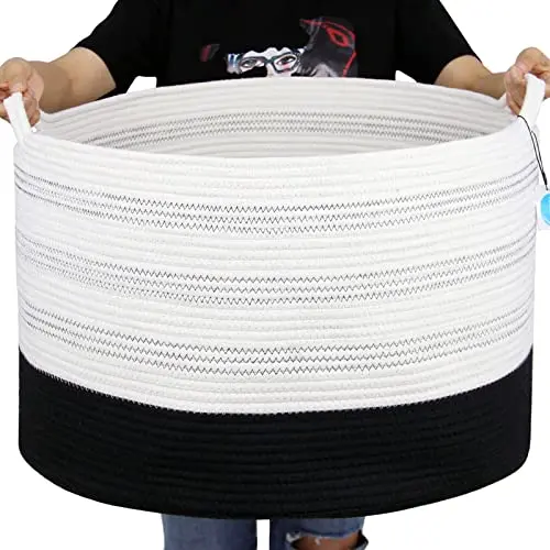Casaphoria XXXLarge Woven Cotton Rope Basket 22" x 22" x 14" - Soft Storage Basket for Living Room & Laundry