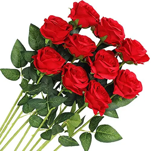 Veryhome 10 Stück Künstliche Rosen - Hochzeit Bouquet für Dekoration (Rot)