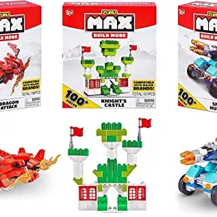 Max Build More 100 Bausteine Set (3er Pack) - Drachenangriff, Grünes Schloss & Weltraumauto von ZURU