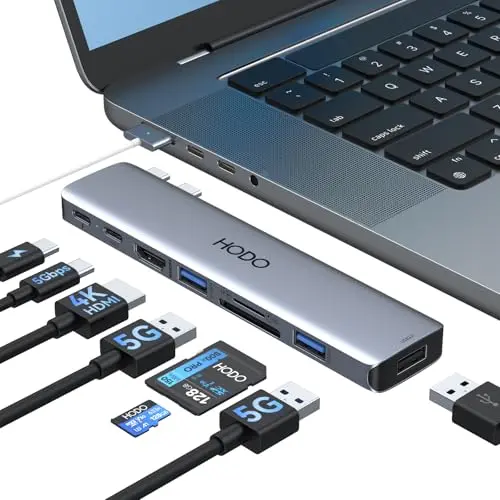 HODO USB C Hub Adapter für MacBook Pro und Air – 8 in 2 mit 4K HDMI, Thunderbolt 3, USB 3.0, SD und TF Kartensteckplatz