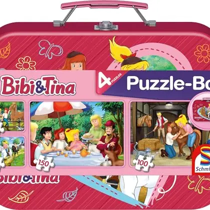 Schmidt Spiele Bibi und Tina – 4 Kinderpuzzle im Metallkoffer