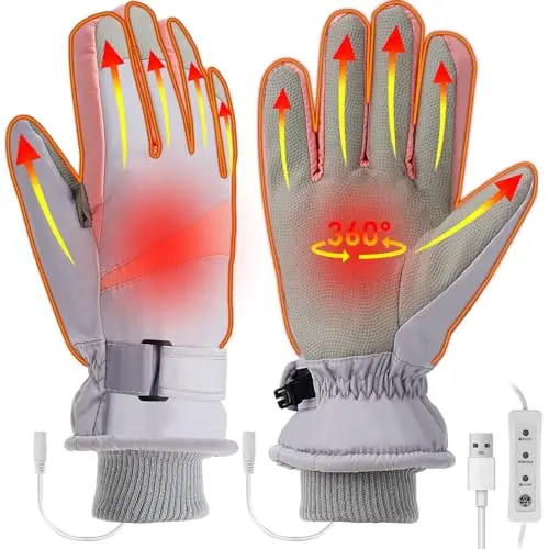 Bestcool beheizte Handschuhe für Winter, Touchscreen, wasserdicht, für Radfahren, Laufen, Wandern, Grau/Rosa