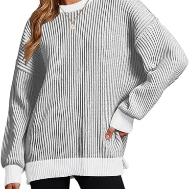 Zeagoo Damen Pullover Oversize Winter Sweatshirt Langarm Schwarz/Weiß