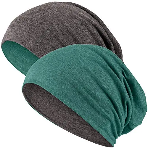 Hatstar 2in1 Wende-Beanie, Beanie für Damen & Herren, Dunkelgrau/Grün, Atmungsaktive Jersey Mütze, One Size