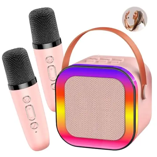 Karaoke Maschine für Kinder und Erwachsene – Mini Bluetooth Maschine mit 2 Mikrofonen, Geschenkidee für 3-5 Jahre