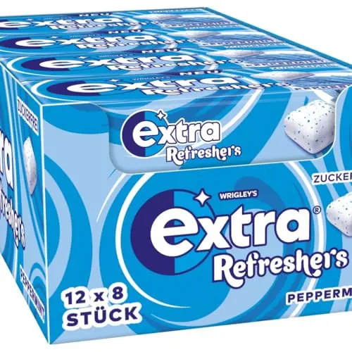 Extra Refreshers zuckerfreier Peppermint Kaugummi, 12x8 Dragees, Minzfrische