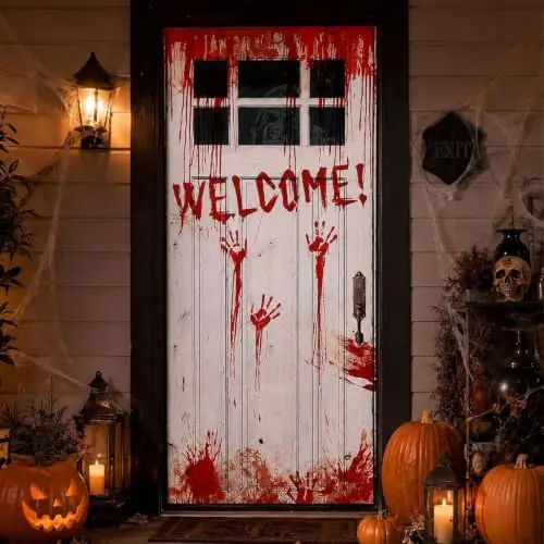 Horror-Banner als Halloween-Deko für draußen, blutiger Türvorhang