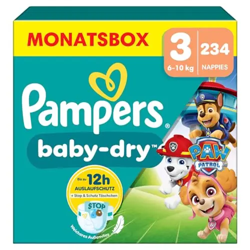 Pampers Baby-Dry Paw Patrol Größe 3, 234 Windeln, bis zu 100% Auslaufsicher