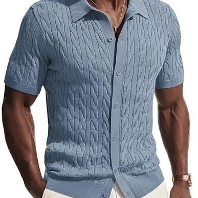 PJ Paul Jones Herren Poloshirt Vintage Zopfmuster Graublau XXL