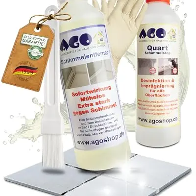 AGO Schimmelentferner & Schimmelstop 500ml – hochkonzentriertes Anti-Schimmel-Mittel mit Pinsel & Handschuhen