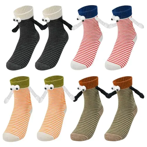 Fuhesgu 4 Paare Lustige Magnetsocken für Frauen - Hand in Hand Freundschaftssocken