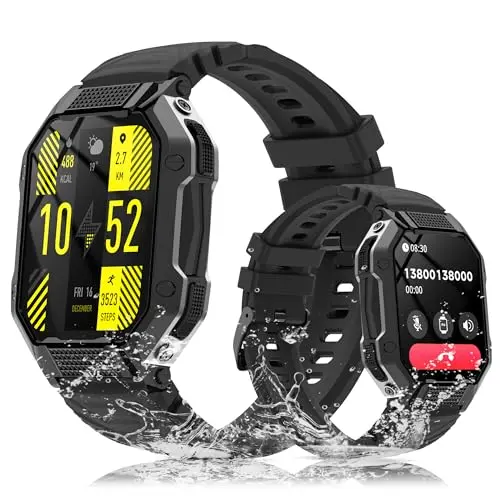 Smartwatch für Herren mit Telefonfunktion, 1.83" Touchscreen, 100+ Sportmodi, IP68 wasserdicht, 24H Gesundheits-Screening, Schwarz