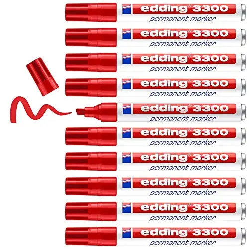 edding 3300 Permanentmarker rot - 10 Stifte - Universalmarker für Karton, Kunststoff, Holz, Metall