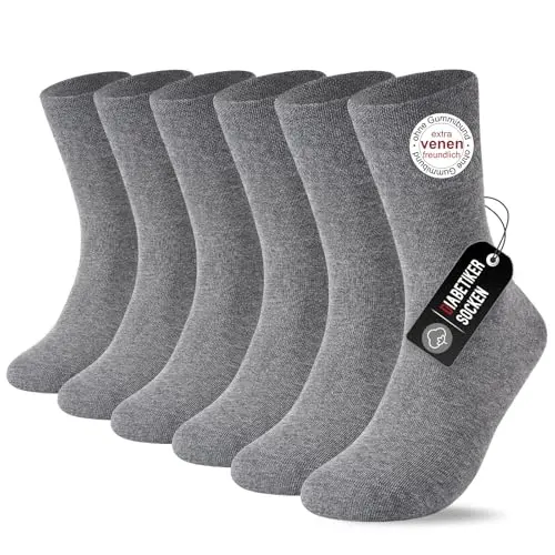 SockWaddles 6 Paar Diabetikersocken ohne Gummibund - Hautfreundlich & Atmungsaktiv für Damen und Herren, Größe 43-46