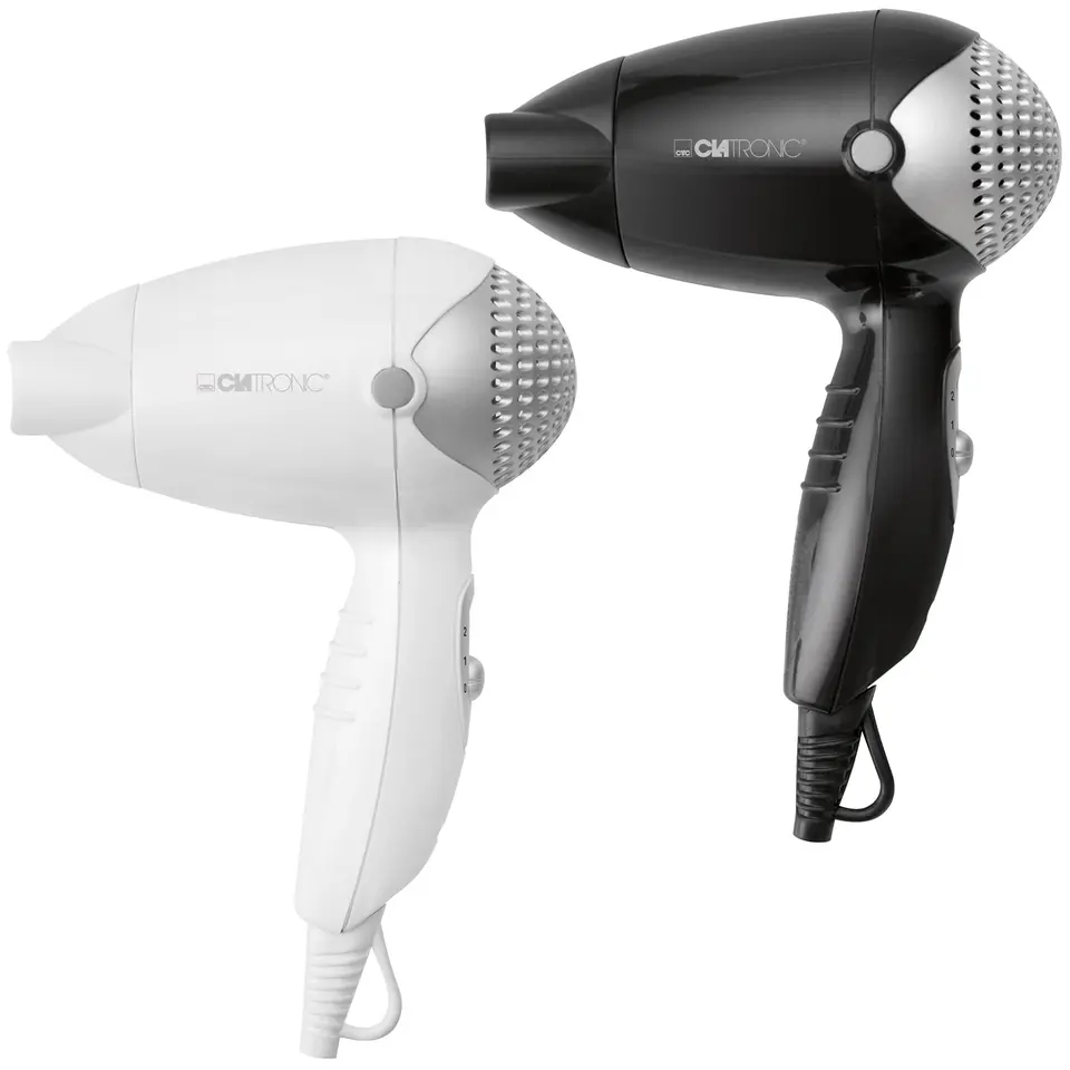Clatronic® Reisehaartrockner, kompakt, 1200W, 2 Stufen, Formdüse 360° drehbar, Aufhängeöse, schwarz oder weiß