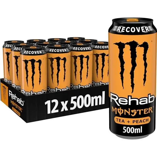 Monster Energy Rehab Peach - koffeinhaltiger Eistee mit Pfirsich-Geschmack - 12 Dosen à 500 ml