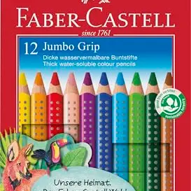 FABER-CASTELL Jumbo Buntstifte Set Grip, 12-teilig, bruchsicher, für Kinder und Erwachsene