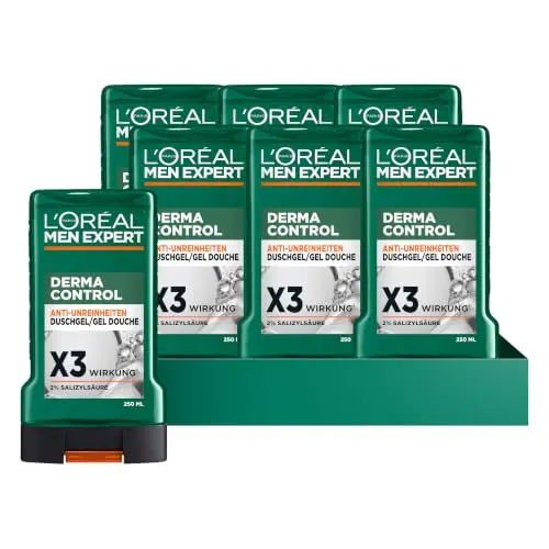 L'Oréal Men Expert Duschgel & Shampoo für Männer, reinigend mit 2% Salicylsäure, 6x250ml