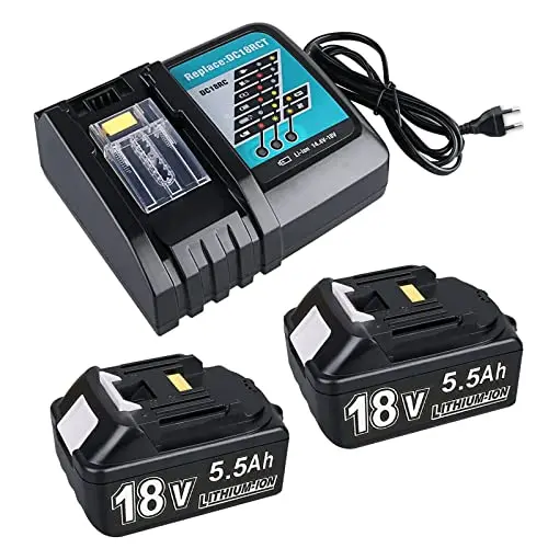 Ersatzbatterie für Makita 18 V 5500 mAh, kompatibel mit BL1860, BL1850, BL1840, BL1830, BL1820, inkl. DC18RC Ladegerät