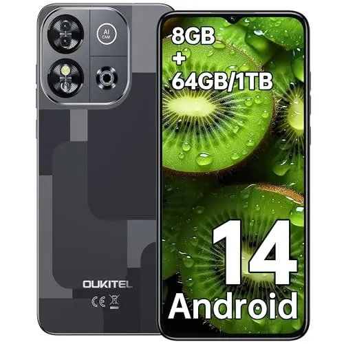 OUKITEL C57S Android 14 Smartphone 4G - 8GB+64GB/128GB, 6,52 Zoll, 4300mAh, Simlockfrei - Schwarz