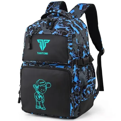 TANTOMI Schulranzen für Jungen und Mädchen - Ergonomischer, wasserdichter Schulrucksack mit reflektierenden Mustern