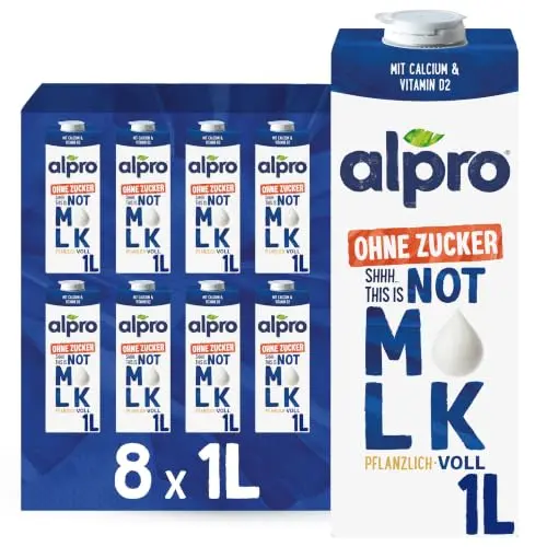 Alpro Not Milk 3,5% – 8x1L – Pflanzlich & Voll – Zuckerfrei
