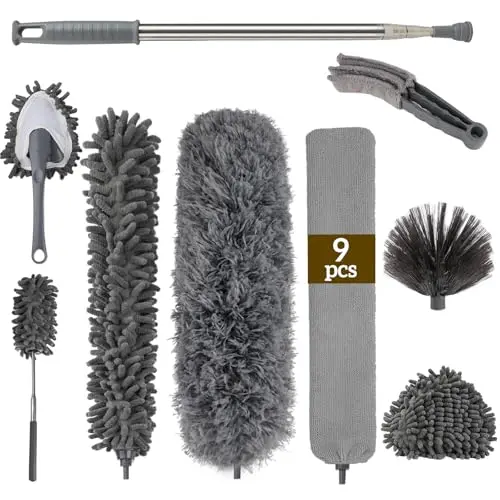 9er Set Teleskop-Staubwedel, bis 245 cm ausziehbar, für hohe Decken, Ventilatoren und Kronleuchter