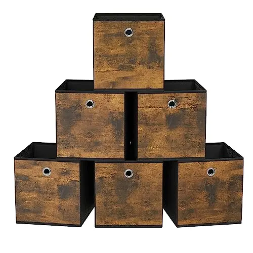 SONGMICS Aufbewahrungsbox Set, Faltboxen für Würfelregal, 33 x 33 cm, Vintagebraun-Schwarz