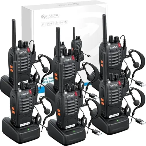 eSynic Lizenzfreie Walkie Talkies PMR446 mit 16 Kanälen - Wiederaufladbare Funkgeräte (6 Stück)