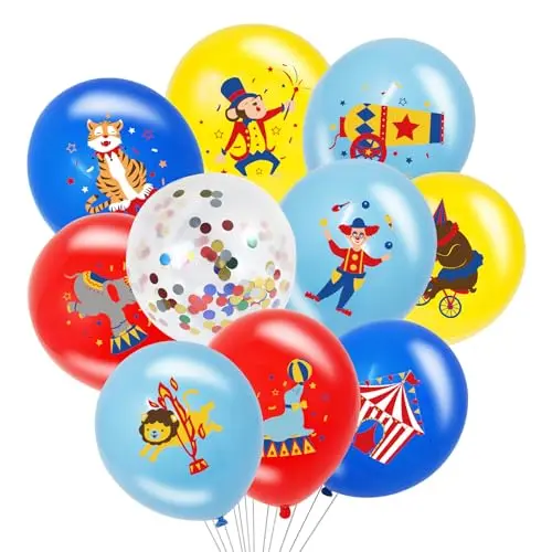 Karneval Deko Luftballons, 20 Stk Zirkus Ballons in Rot, Blau und Gelb für Geburtstag und Karneval Party Dekoration