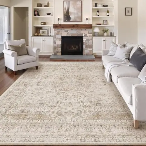 HUGEAR Waschbarer Beige Vintage Teppich 200x300cm für Wohnzimmer, Schlafzimmer und Büro