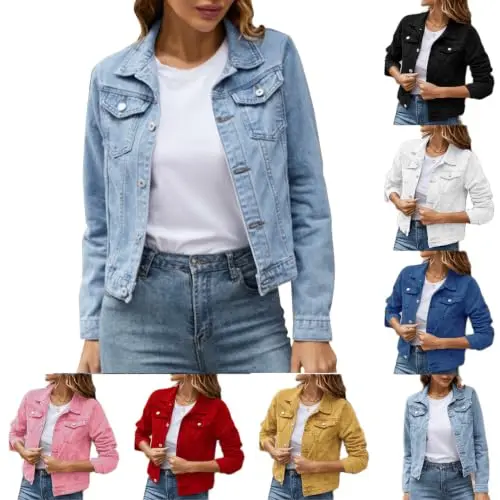 Weiße Damen Jeansjacke - Taillierte Kurz- & Langarm Übergangsjacke, casual, vintage Denim, Sommer- und Herbstjacke