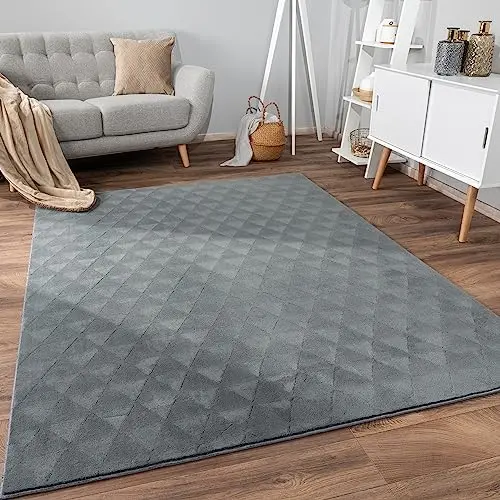 Paco Home Teppich im skandinavischen Boho Design, einfarbig mit 3D Effekt, 60x100 cm, anthrazit