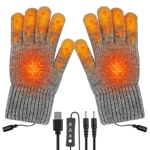 Aytop USB Beheizte Handschuhe für Damen und Herren, Waschbare Winterhandschuhe für Ski und Wandern (Grau)