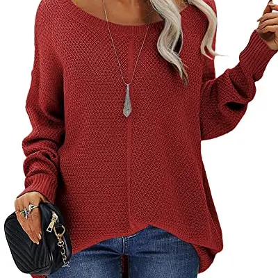 Tankaneo Damen Strickpullover mit Rundhalsausschnitt – Casual Langarm Tunika für Herbst und Winter