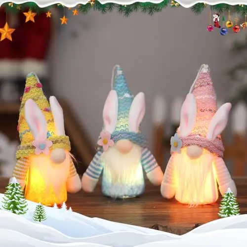 HOVCEH Weihnachtswichtel mit LED Licht, 3er Set - Niedliche Gnome Figuren für Festliche Dekoration