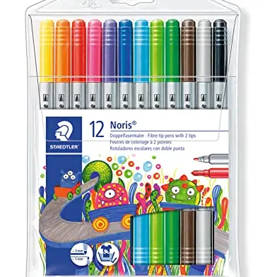 STAEDTLER Noris Club Doppelfasermaler, auswaschbar, 12 Farben, 1-3 mm Strichbreite, Etui