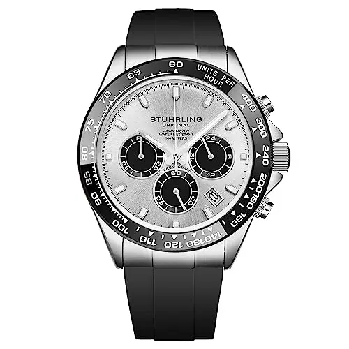 Stuhrling Aquamaster Quarz-Chronograph, 42 mm, schwarzes Gummiband, wasserdicht